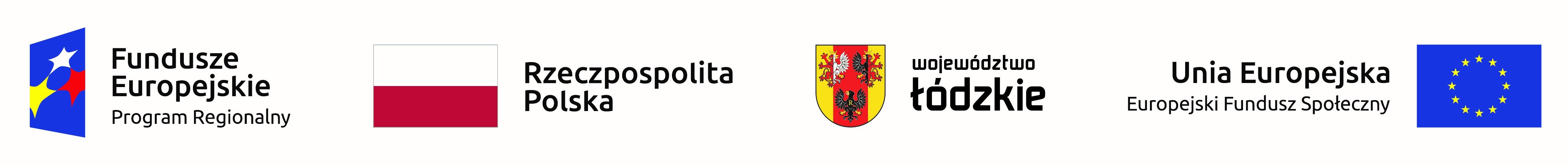 Logotypy następujących podmiotów: Fundusze Europejskie - Program Regionalny, Rzeczpospolita Polska, Województwo łódzkie, Unia Europejska - Europejski Fundusz Społeczny 
