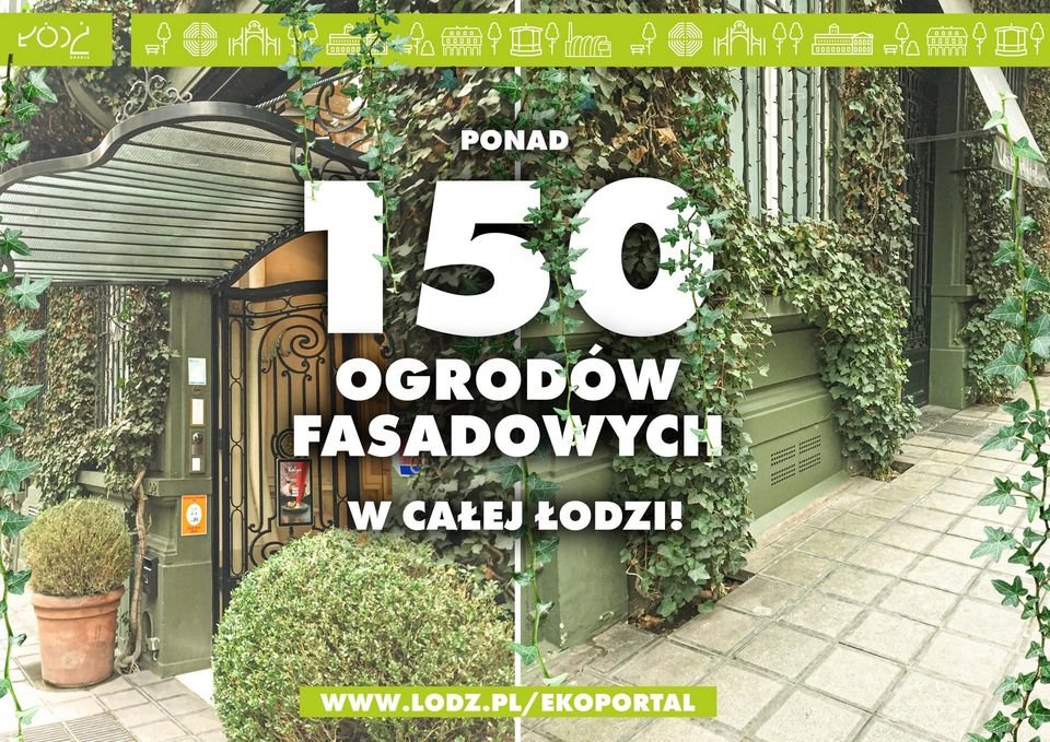 grafika informacyjna: ponad 150 ogrodów fasadowych w całej Łodzi