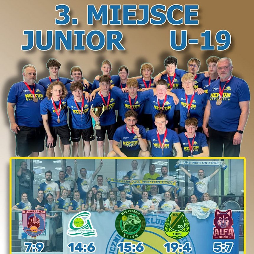 Zdjęcie drużynowe UKS Neptun Łódź z medalami i pucharem