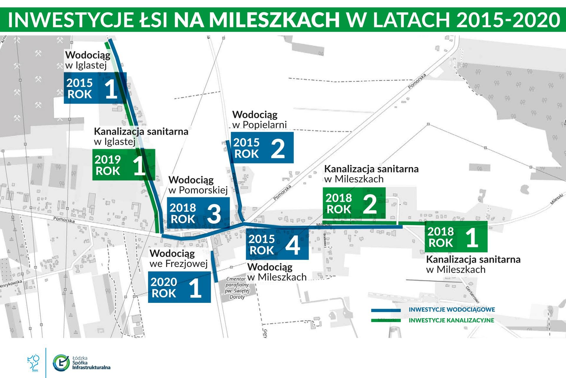 Inwestycje ŁSI na MIleszkach w latach 2015-2020 - mapa