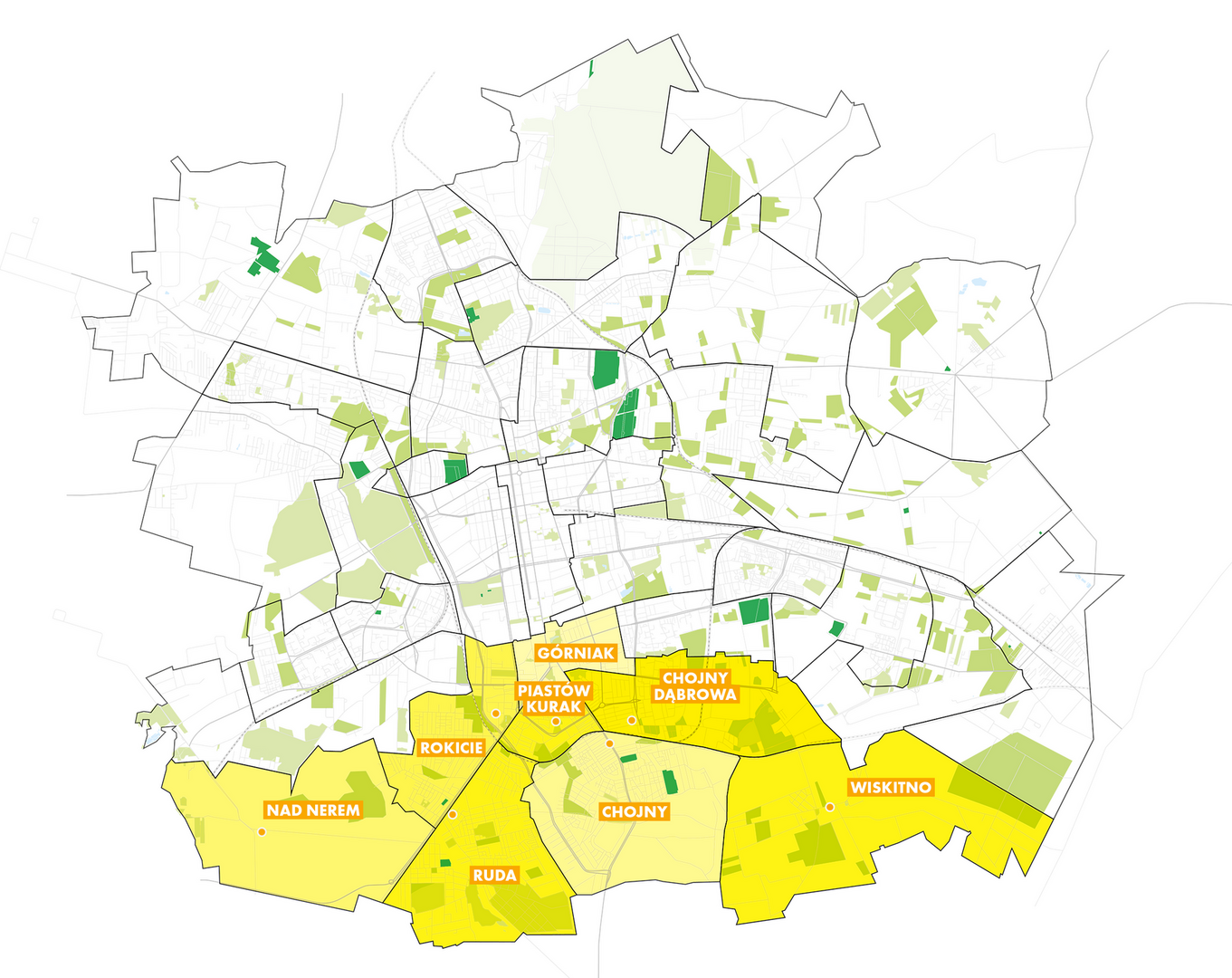 Element graficzny: Mapa - Górna z wyszczególnionymi osiedlami