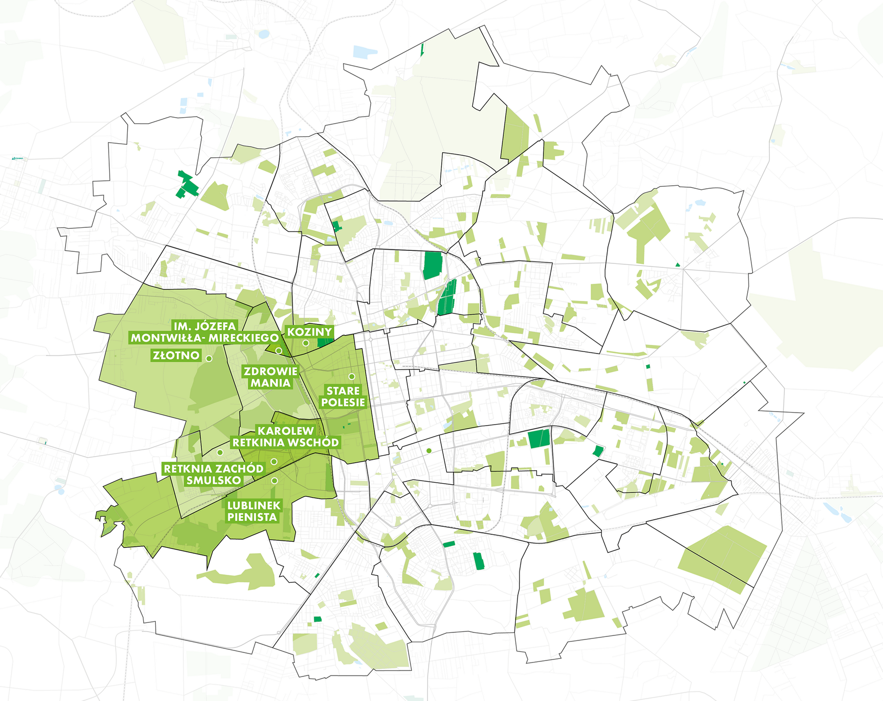  , Element graficzny: Mapa - Polesie z wyszczególnionymi osiedlami