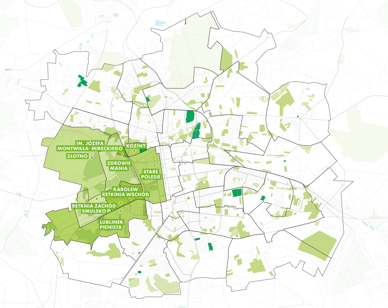 Element graficzny: Mapa - Polesie z wyszczególnionymi osiedlami