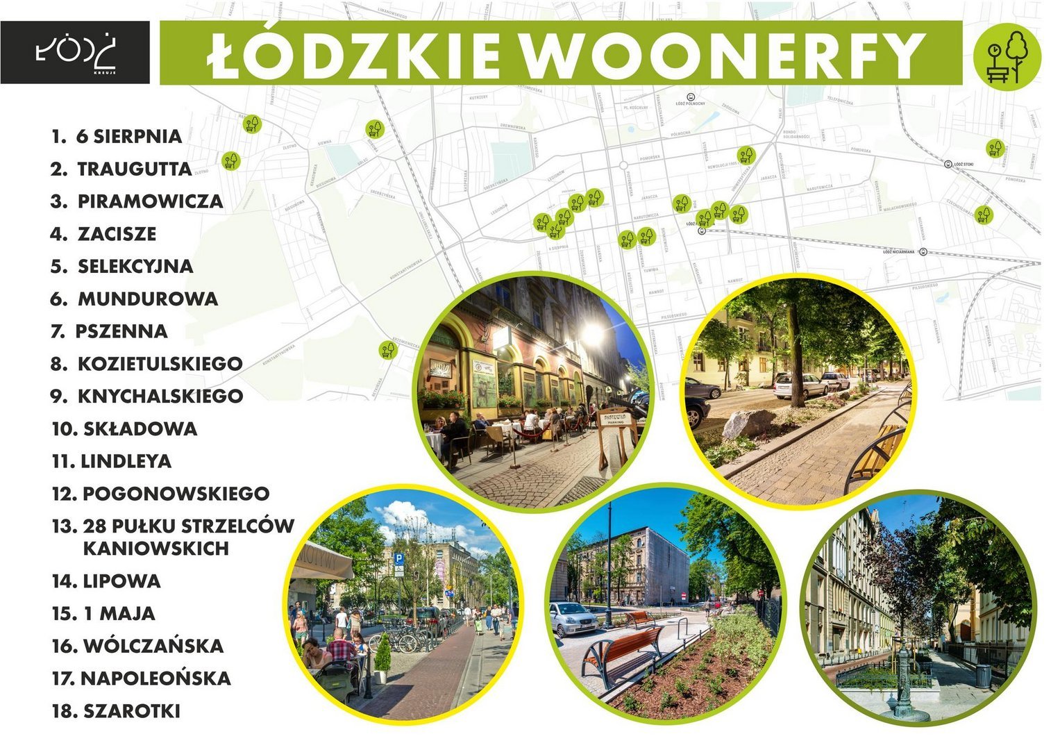 Łódzkie woonerfy mapa